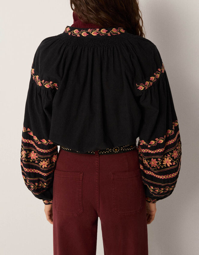 Maison Hotel Virginia Floral Embroidered Blouse, Black (BLACK), large