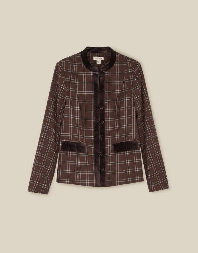 Gracie Check Print Jacket, Brown (BROWN), large