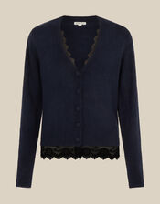 Lula Lace Trim Cardigan, Blue (NAVY), large