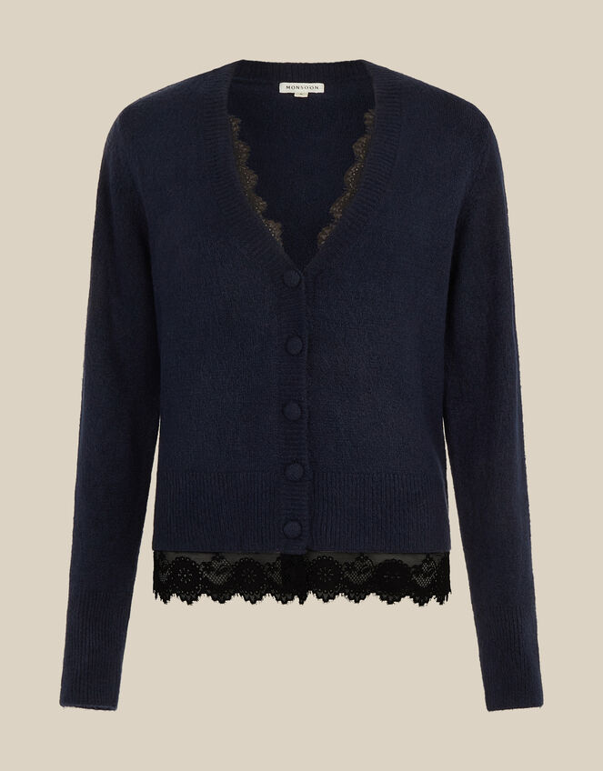 Lula Lace Trim Cardigan, Blue (NAVY), large