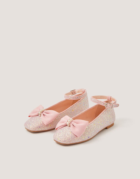Bow Glitter Ballet Flats, Pink (PINK), large