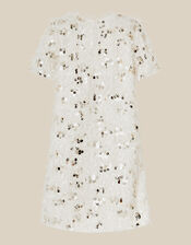 Frankie Short Sleeve Sequin Fringe Party Dress, White (WARM IVORY), large