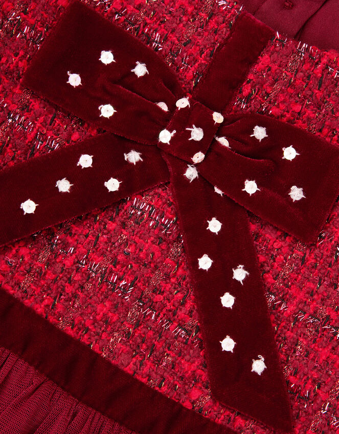 Baby Tweed Bow Disco Dress, Red (RED), large