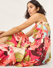 Iris Floral Print Bandeau Midi Dress, Orange (CORAL), large