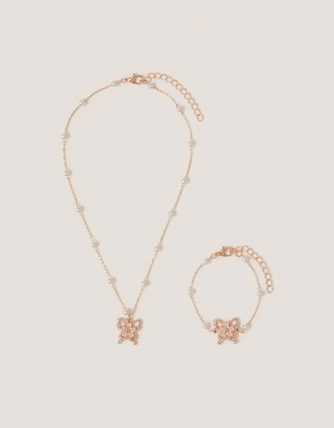 Pearl Butterfly Necklace & Bracelet Set, , large