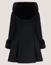 Bow Faux Fur Double-Breasted Coat, Black (BLACK), large