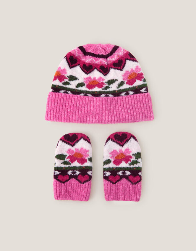 Baby Rose Knit Hat & Mitten Set, Multi (MULTI), large