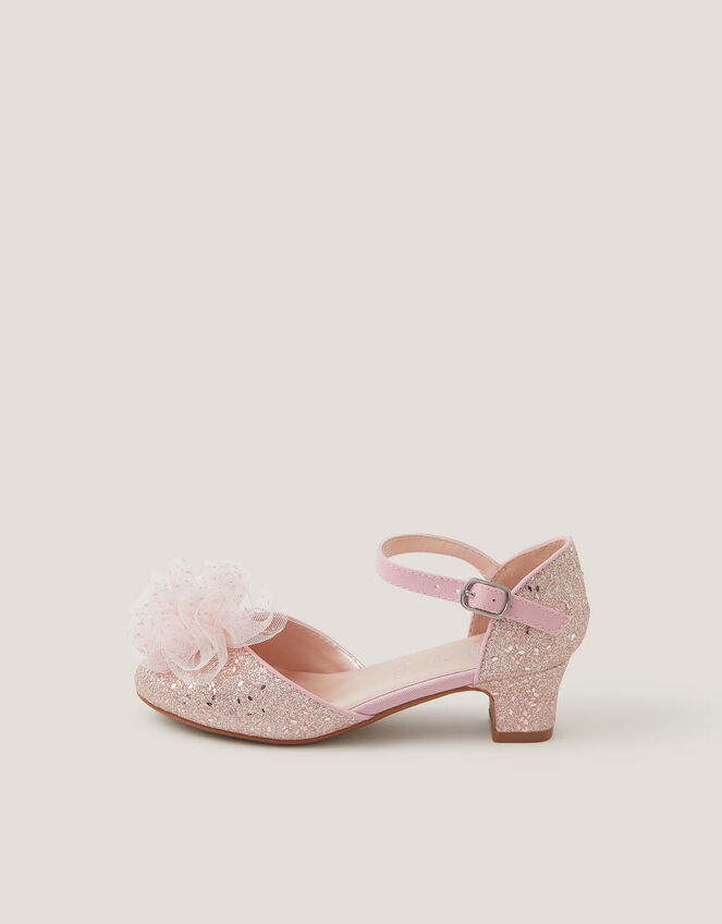 Tulle Pom Glitter Closed Toe Heels, Pink (PINK), large