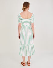 Stripe Jacquard Belted Tiered Dress with LENZING&trade; ECOVERO&trade;, Green (GREEN), large