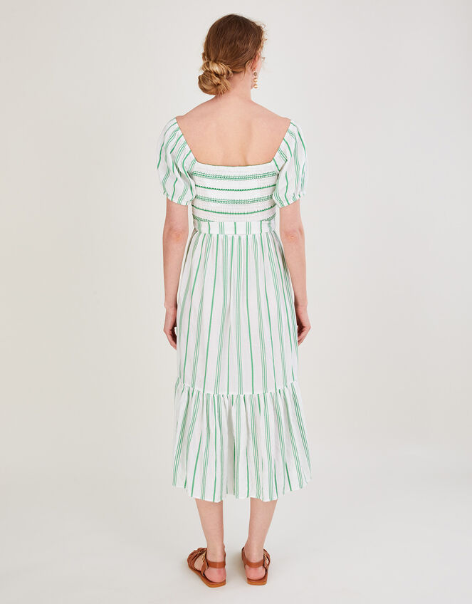 Stripe Jacquard Belted Tiered Dress with LENZING&trade; ECOVERO&trade;, Green (GREEN), large