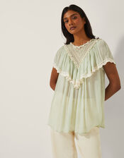 Maria Sheer Lace Ruffle Top, Green (PALE GREEN), large