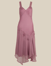 Ruby Sleeveless Asymmetrical Floral Embroidered Midi Dress, Pink (PINK), large