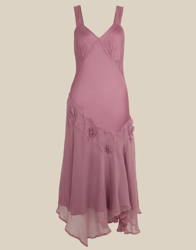 Ruby Sleeveless Asymmetrical Floral Embroidered Midi Dress, Pink (PINK), large