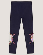 Embroidered Unicorn Leggings, Blue (NAVY), large