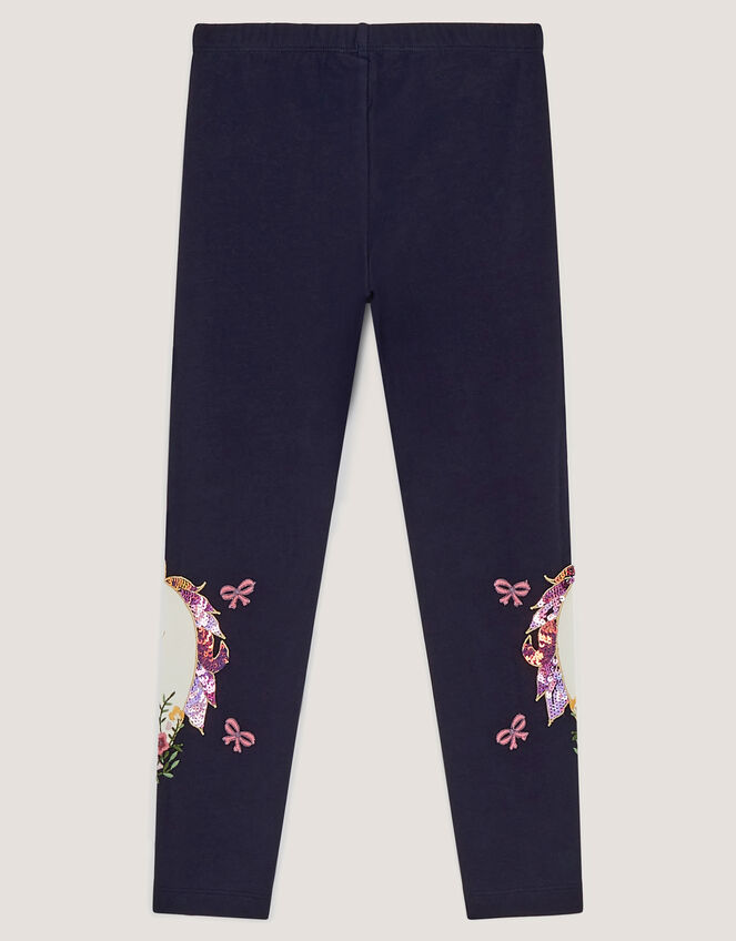 Embroidered Unicorn Leggings, Blue (NAVY), large