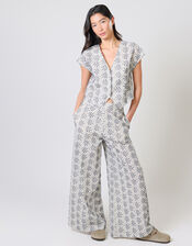 Traffic People Rene Floral Wide Leg Trousers, Blue (NAVY), large