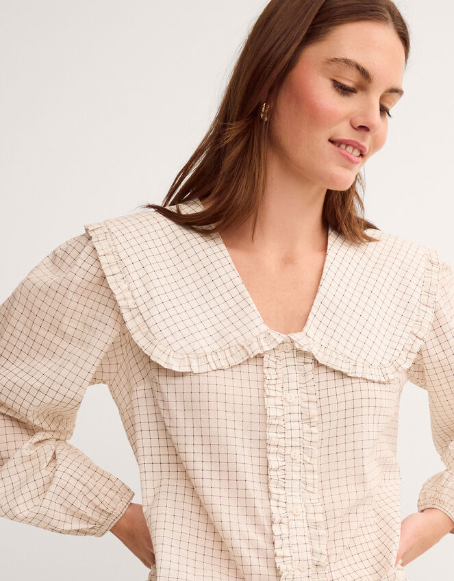 Lily Peter Pan Collar Check Shirt, Ivory (IVORY), large