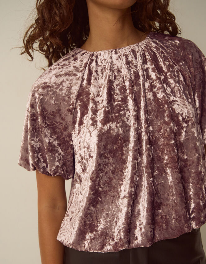 Breeda Bubble Hem Crushed Velvet Top, Mink (MINK), large