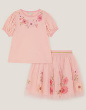 Floral Embroidered Top & Skirt Set , Pink (PINK), large