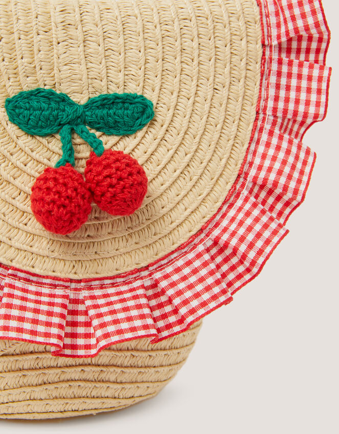 Crochet Cherry Straw Hat & Bag Set, Natural (NATURAL), large