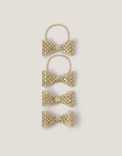 4-Pack Rhinestone Bow Hair Bands & Clips, Gold (GOLD), large