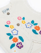 Frugi Connie Floral Embroidered Knit Waistcoat, Multi (MULTI), large