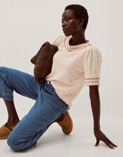 Tina Trim Jersey T-Shirt, Ivory (IVORY), large