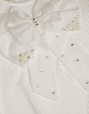 Embellished Puff Sleeve Bow T-Shirt, Ivory (IVORY), large