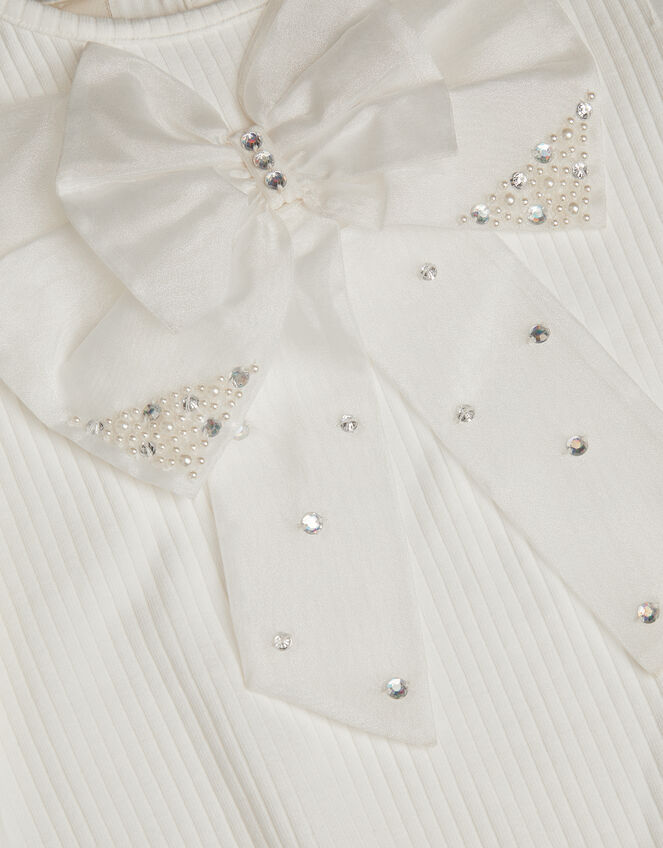 Embellished Puff Sleeve Bow T-Shirt, Ivory (IVORY), large