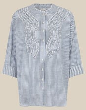 Tanya Ruffle Stripe Shirt, Blue (BLUE), large