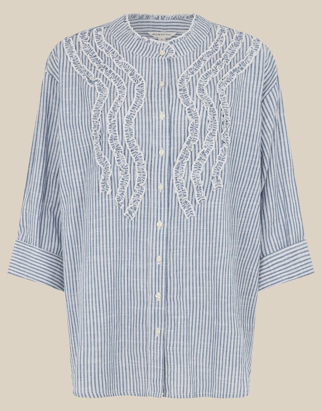 Tanya Ruffle Stripe Shirt, Blue (BLUE), large