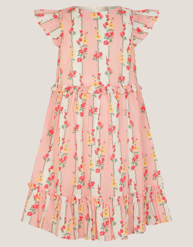 Frilly Floral Stripe Print Dress, Pink (PINK), large