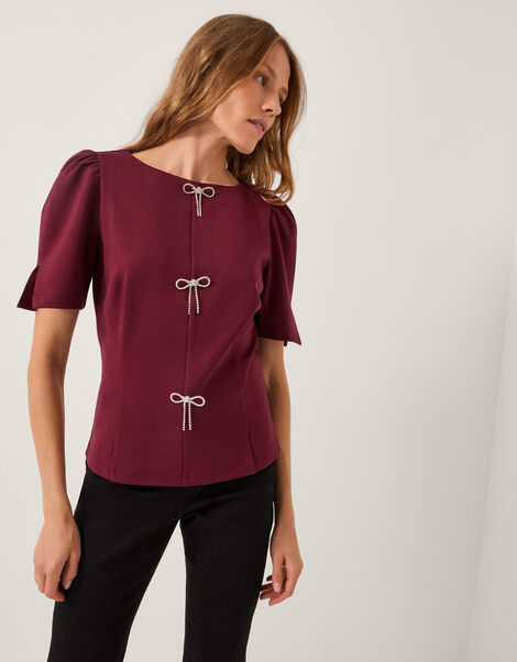 Brooke Diamant&eacute; Bow Ponte Top, Red (BURGUNDY), large