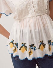 Luna Lemon Embroidered Jersey Top, Ivory (IVORY), large
