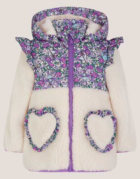 Baby Fairy Floral Faux Shearling Jacket, Purple (PURPLE), large