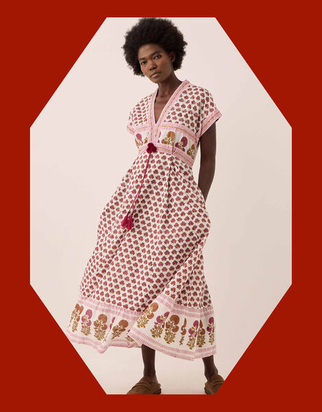 East Karmen Hand Woodblock Midi Dress, Pink (PINK), large