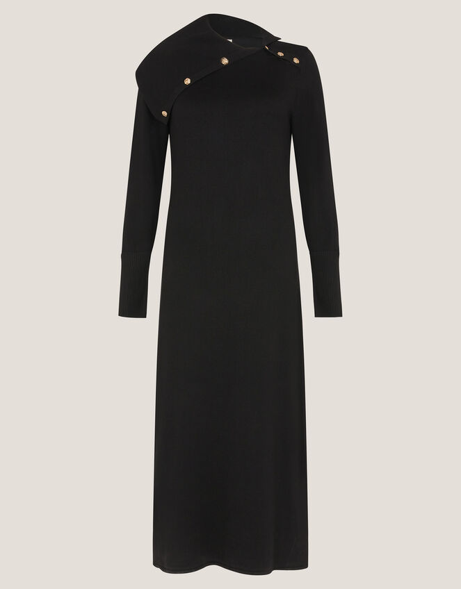 Cate Button Collar Midi Jumper Dress, Black (BLACK), large
