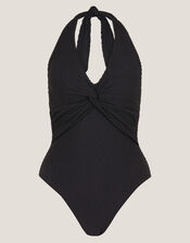 Alicia Rib Halter Swimsuit, Black (BLACK), large