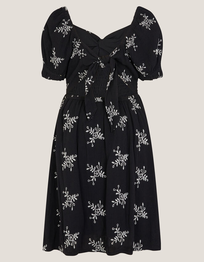 Floral Broderie Puff Sleeve Dress, Black (BLACK), large