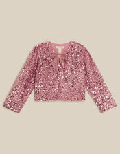 Monsoon x Queens of Archive Velvet Bow Sequin Jacket, Pink (PINK), large