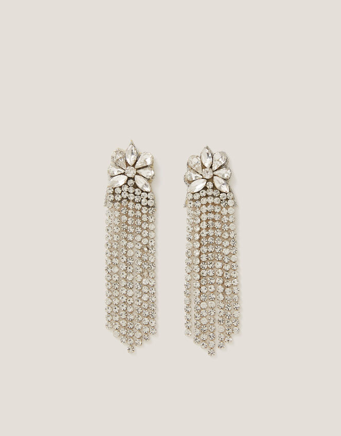 Floral Gem Tassel Drop Earrings, , large