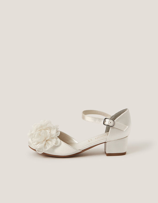 Corsage Satin Two-Part Heels, Ivory (IVORY), large