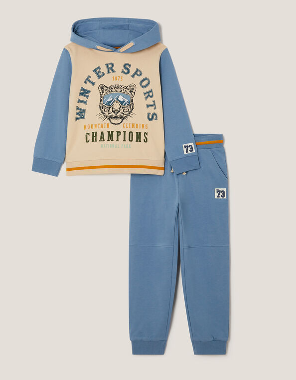 Winter Sports Graphic Hoodie & Sweatpants Set, Blue (BLUE), large