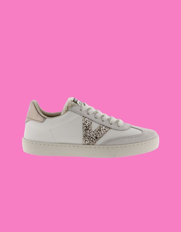 Victoria Berlin Faux Sheepskin Glitter Trainers, Silver (SILVER), large