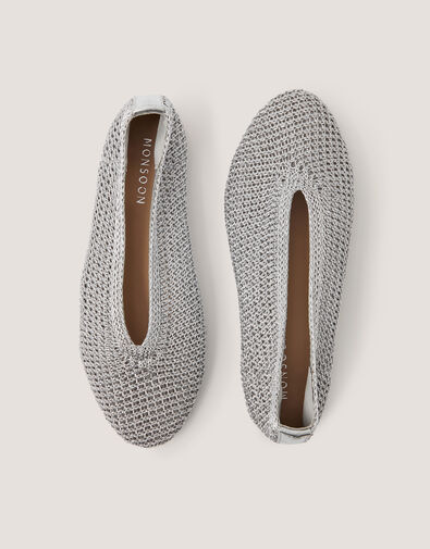 Alma Knitted Ballet Flats, Silver (SILVER), large