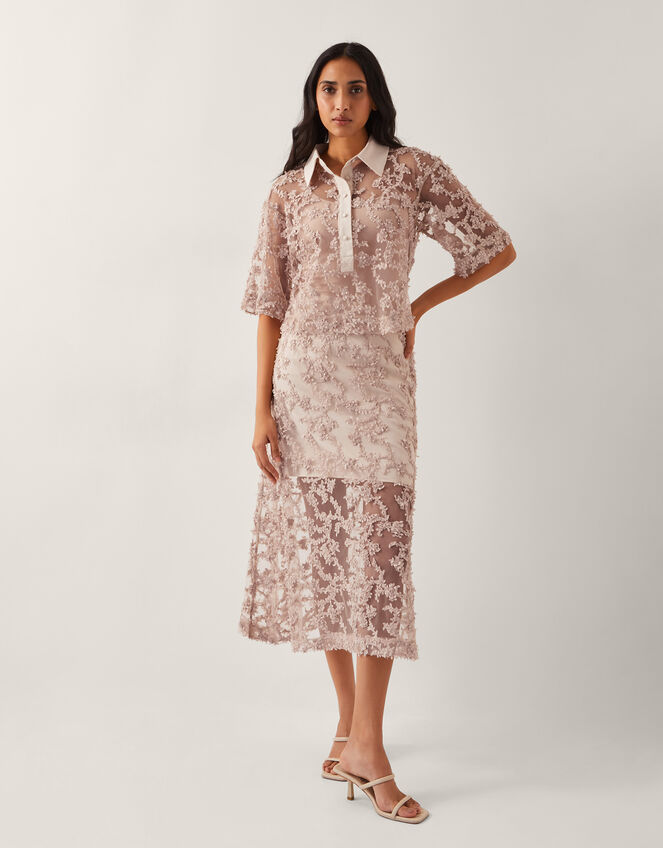 Alanna Sheer Appliqu&eacute; Midi Skirt, Nude (NUDE), large