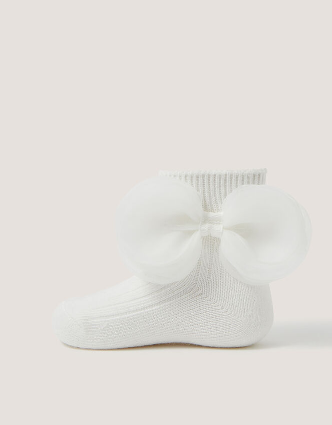 Baby Organza Bow Socks, White (WHITE), large