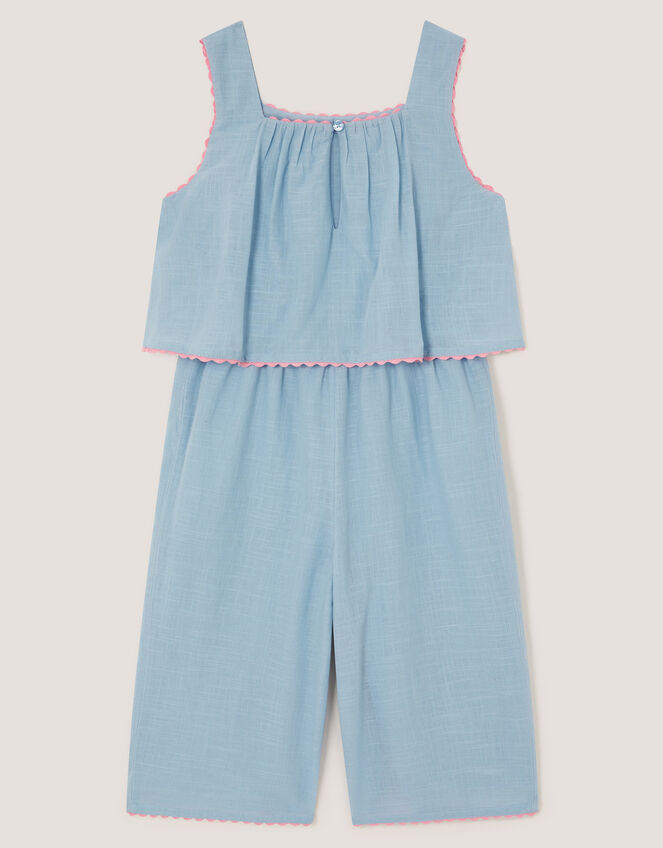 Butterfly Embroidered Culotte Jumpsuit, Blue (BLUE), large