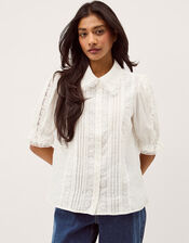 Annette Puff Sleeve Lace Shirt, White (WHITE), large