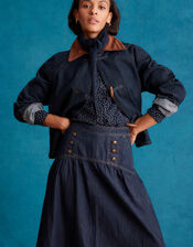 Ivy Embroidered Collar Polka Dot Blouse, Blue (NAVY), large